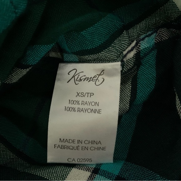 Women's Green Long Sleeve Plaid Button Down Blue Cotton XSMALL - Picture 5 of 5